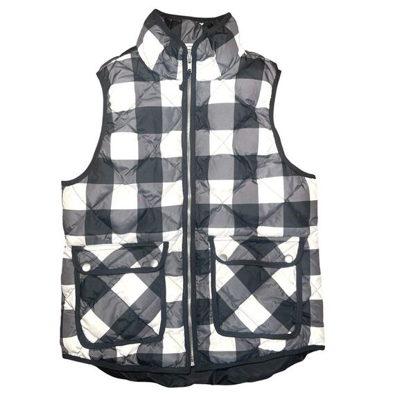 Woolrich Black and White Cabincore, Outdoor, Buffalo Plaid Puffer Vest Sz: S - Picture 1 of 5